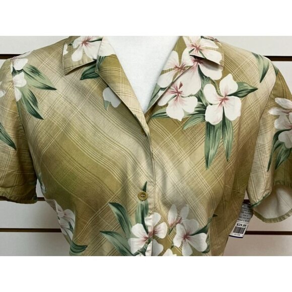 Tommy Bahama Womens Green Tropical Silk Button-Up Front Tie Top Size 8 - Picture 3 of 5